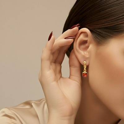 Boucles d'Oreilles Boule Ambre Cognac en Argent 925 Doré - Naïades