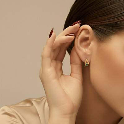 Boucles d'Oreilles Ambre Vert en Argent Doré - Naïades