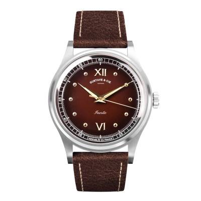 Léon 12H Silver & Brown Watch - Gustave & Cie