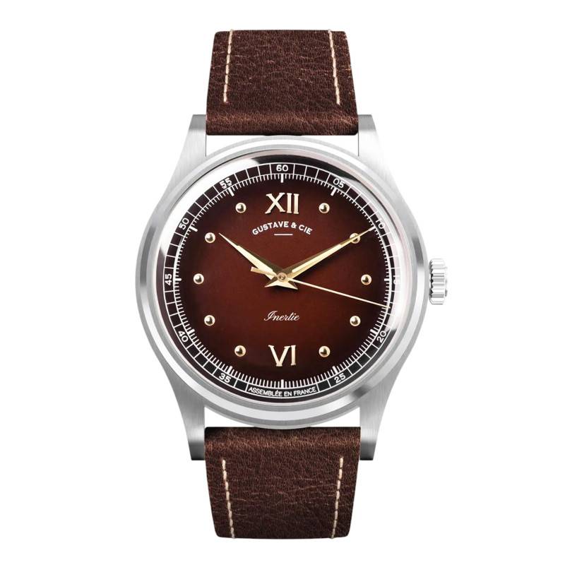 Léon 12H Silver & Brown Watch - Gustave & Cie
