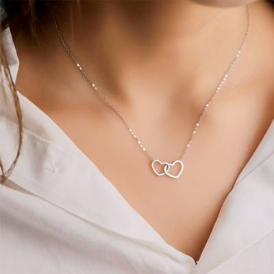 Collier Double Coeur en Argent 925, Longueur 40 cm - Emanessence