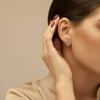 Boucles d'Oreilles Cercle Ambre en Argent 925 Rhodié - Naïades