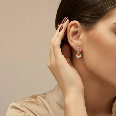 Boucles d'Oreilles Coquillage Pierre d'Ambre en Argent 925 - Naïades