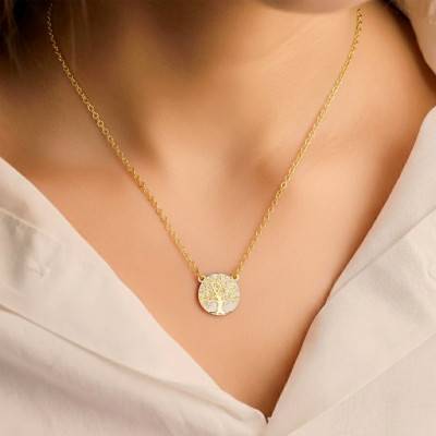 Collier Médaille Arbre de Vie en Argent 925 et Plaqué Or Jaune, Longueur 40 cm - Emanessence