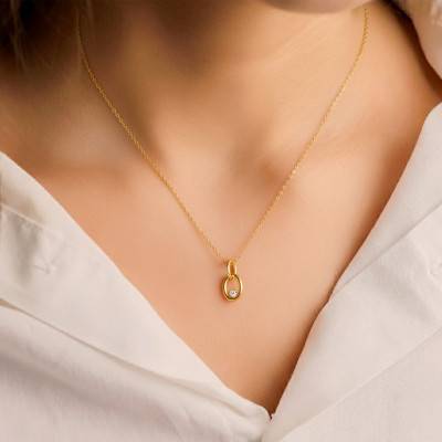 Collier Pendentif Double Maillon en Plaqué Or & Oxyde de Zirconium, Longueur 45 cm - Emanessence