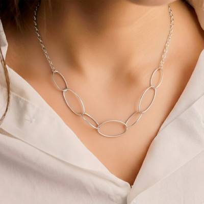 Collier Maille Ovale en Acier, Longueur 45 cm - Emanessence