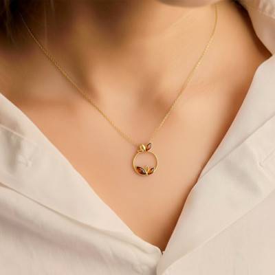 Pendentif Cercle Ambre en Argent 925 Doré - Naïades