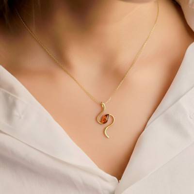 Pendentif Ambre Cognac en Argent 925 Doré - Naïades