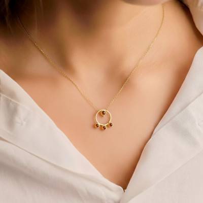 Gold-Plated 925 Silver Amber Round Pendant - Naïades