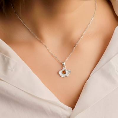 Pendentif Feuille Ginkgo Ambre en Argent 925 - Naïades