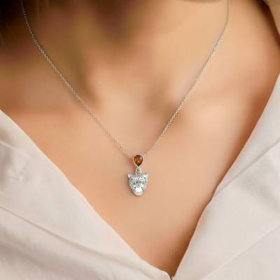 Pendentif Tigre Ambre en Argent Rhodié 925 - Naïades