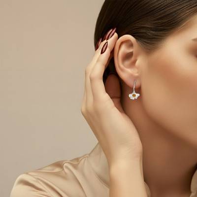 Boucles d'Oreilles Ginkgo Ambre en Argent 925 - Naïades