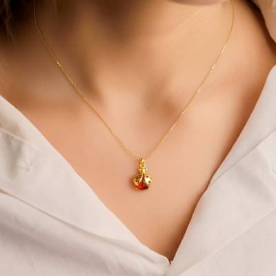 Pendentif Coccinelle en Ambre et Argent 925 Doré - Naïades