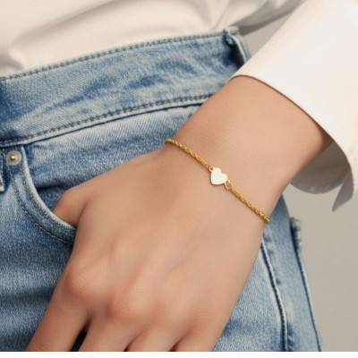 Bracelet Coeur Chaîne Corde en Argent 925 Plaqué Or Jaune, Longueur 16 à 19 cm - Emanessence