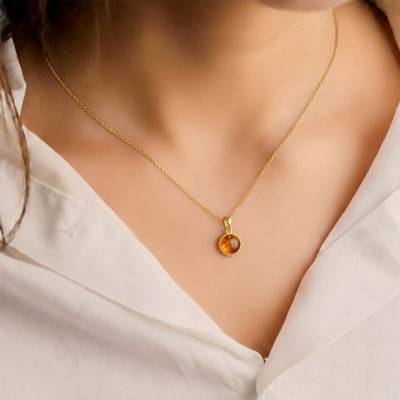 Pendentif Boule Ambre d'en Argent 925 Doré - Naïades