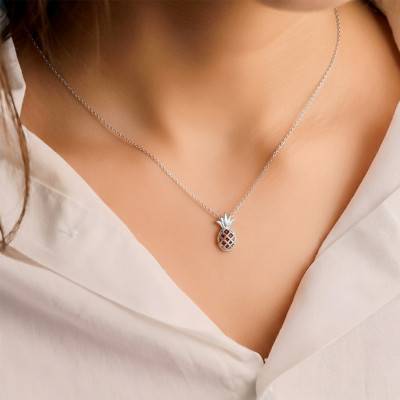 Pendentif Ananas Ambre en Argent 925 Rhodié - Naïades