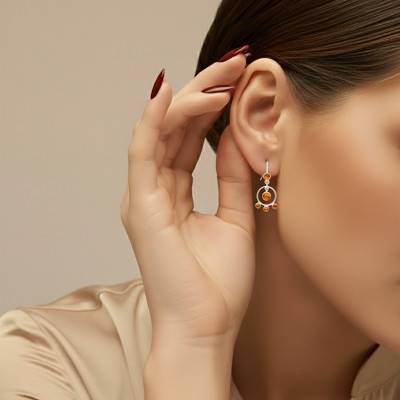 Boucles d'Oreilles Pendantes, Rond Ambre en Argent 925 - Naïades
