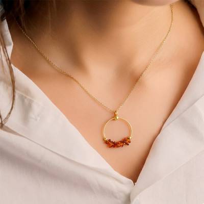 Pendentif Cercle Pierre d'Ambre en Argent 925 Doré - Naïades