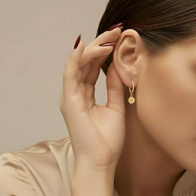 Créoles Fleur de Tournesol en Plaqué Or Jaune, Diamètre 28 mm - Emanessence