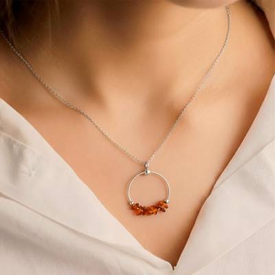 Pendentif Rond Ambre en Argent 925 - Naïades