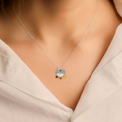 Médaille Martelée Ambre Mix en Argent 925 Rhodié - Naïades