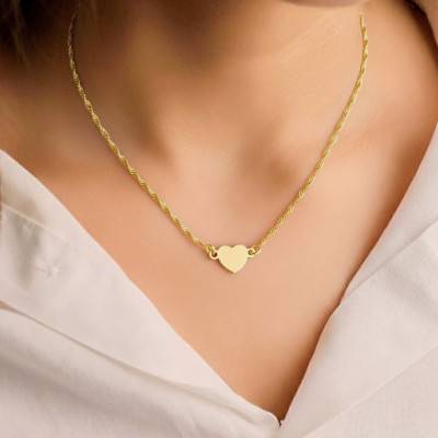 Collier Coeur Chaîne Corde en Argent 925 Plaqué Or Jaune, Longueur 40 cm - Emanessence