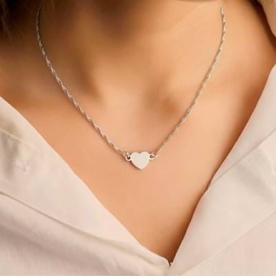 Collier Coeur Chaîne Corde en Argent 925, Longueur 40 cm - Emanessence