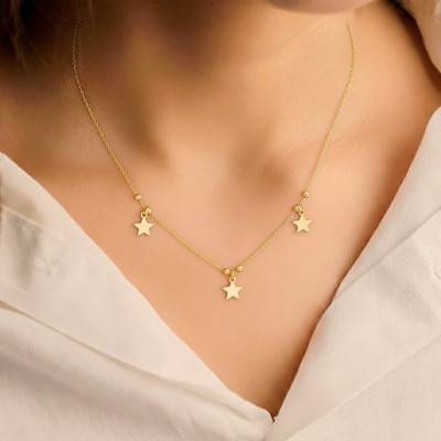 Collier Pampilles Étoiles en Argent 925 & Plaqué Or, Longueur 40 à 43 cm - Emanessence