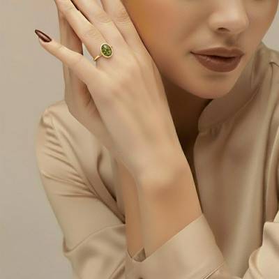 Bague Pierre d'Ambre Vert en Argent 925 Doré, Taille 56 - Naïades