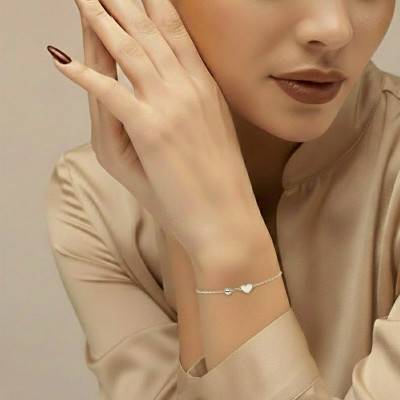 Bracelet Motif Coeur en Argent 925 & Perle, Longueur 13 à 17 cm - Emanessence