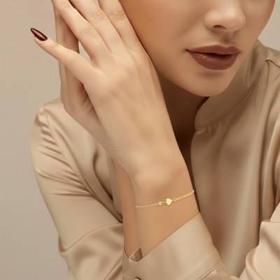 Bracelet Coeur Double Chaîne en Argent 925 Plaqué Or, Longueur de 17 à 20 cm - Emanessence