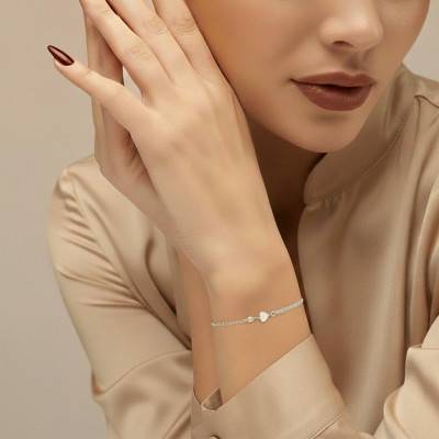 Bracelet Coeur Double Chaîne en Argent 925, Longueur 17 à 20 cm - Emanessence