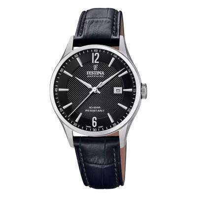 Men's Black Leather Swiss Made Collection Watch F20007/4 - Festina Swiss Made
