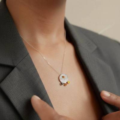 Médaille Martelée Ambre Mix en Argent 925 Rhodié - Naïades