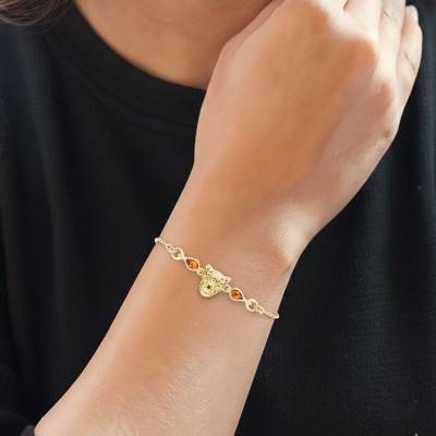 Bracelet Double Ambre en Argent 925 Doré & Tigre, Longueur Ajustable - Naïades