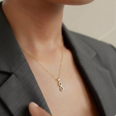 750 Yellow Gold Infinity Pendant with Cubic Zirconia - Emanessence