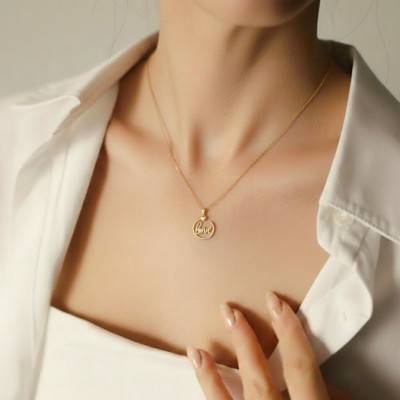 750 Yellow Gold Round Openwork Love & Hearts Pendant with Cubic Zirconia - Emanessence
