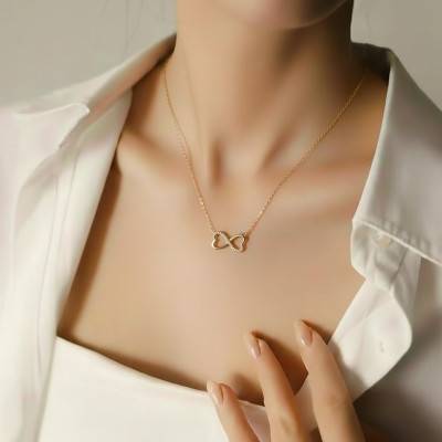 Yellow Gold-Plated Infinite Hearts & Cubic Zirconia Necklace, Length 42 cm - Emanessence