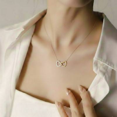 Yellow & White 375/1000 Gold Heart Necklace, Length 43 cm - Emanessence