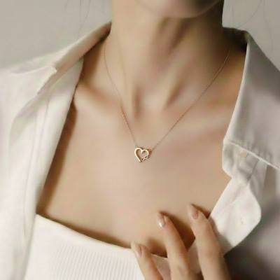 "375/1000 Yellow Gold Heart and Infinity Necklace, Length 42 cm" - Emanessence