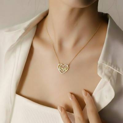 375/1000 Yellow Gold Openwork Love Heart Necklace, Length 46 cm - Emanessence