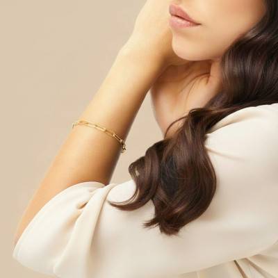 Bracelet Maille Rectangulaire en Plaqué Or Jaune 750, Longueur 18 cm, Largeur 3,5 mm - Emanessence