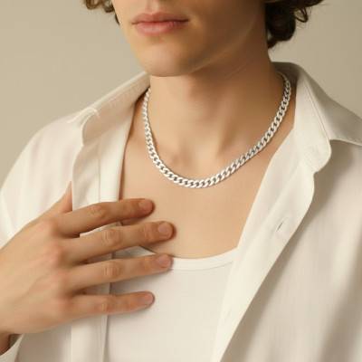 Chaîne Maille Gourmette en Argent 925, Longueur de 41 à 71 cm, Largeur 3,20 mm - Emanessence