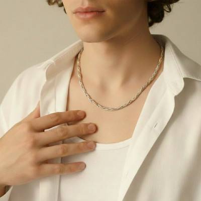 Chaîne Entrelacé en 3 Ors 375, Longueur 43 cm - Emanessence