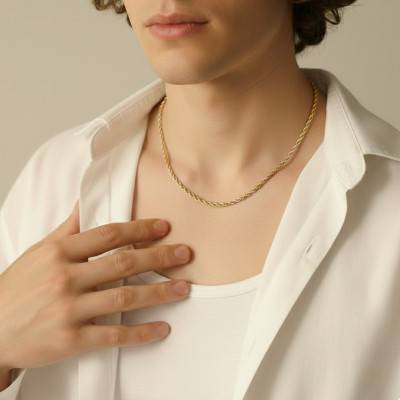 Chaîne Maille Corde Bicolore en Ors 375, Longueur 40 cm, Largeur 2,20 mm - Emanessence