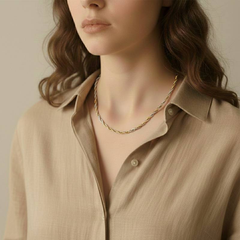 Chaîne Maille Corde Bicolore en Ors 375, Longueur 40 cm, Largeur 2,20 mm - Emanessence