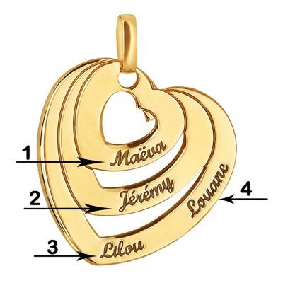 Pendentif Trois Coeurs Unis Gravable en Plaqué Or Jaune - Lumiosa