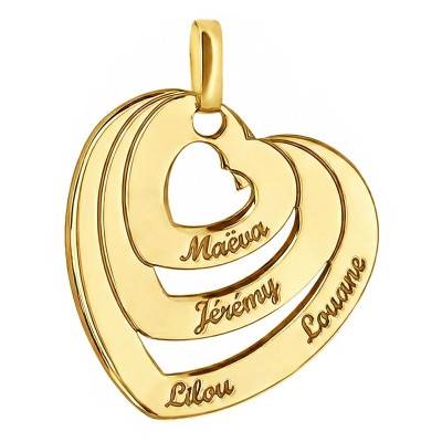 Pendentif Trois Coeurs Unis Gravable en Plaqué Or Jaune - Lumiosa