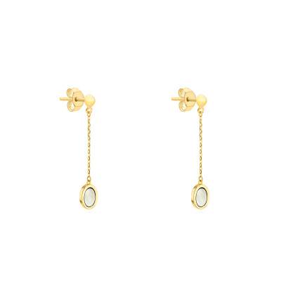 Boucles d'Oreilles Pendantes Ovales en Or Jaune 375 & Nacres Blanches - Aurora