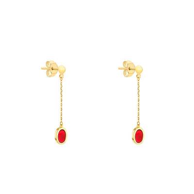 Boucles d'Oreilles Pendantes Ovales en Or Jaune 375 & Cornalines - Aurora